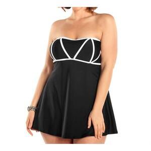NEW ALWAYS FOR ME plus size demeter swimdress in black and white